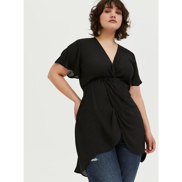 Torrid Top Sheer Top Twist Front Top Hi Low Top Short Sleeve Blouse 3X Black - Picture 6 of 9